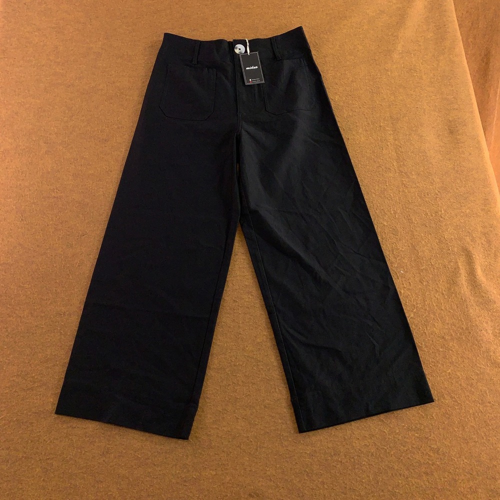Miduo Womens 30 Black Wide Leg High Waisted Patch Pocket Cropped Pants NWT